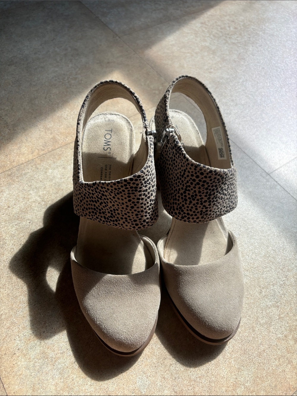 TOMS Taupe Suede Pointed-Toe Mules with Leopard-Ankle Strap
